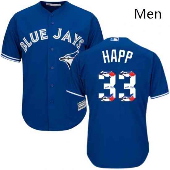 Mens Majestic Toronto Blue Jays 33 JA Happ Authentic Blue Team Logo Fashion MLB Jersey